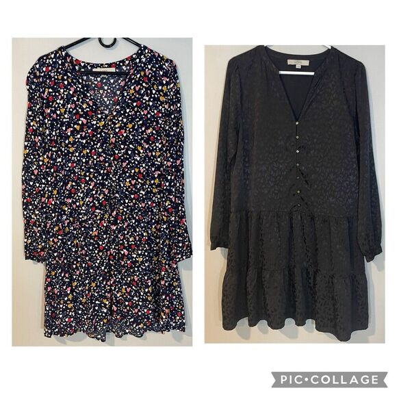 LOFT Dresses & Skirts - LOFT Lot Of 2 Heart Print Tiered Swing Dresses Sz M Long Sleeve Womens teacher